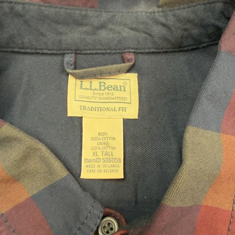 LL Bean Mens‎ XL TALL Plaid Denim Shirt Traditional Fit Multicolor 506058